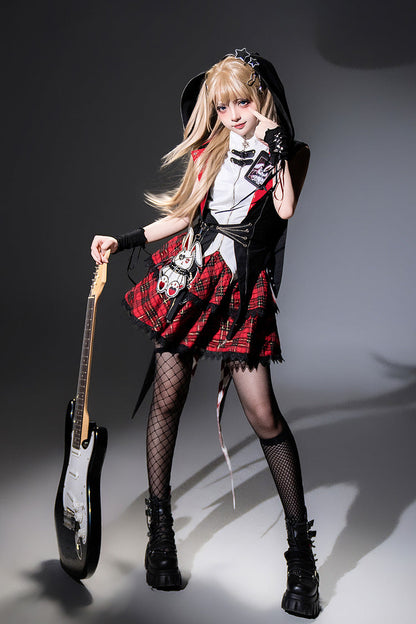 Rock Bunny Punk Lolita Skirt Set with Embroidery - Noir