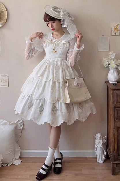 Ivory Multi-Layer Hollow Embroidered Sweet Lolita JSK