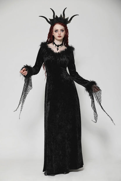 Long Sleeve Velvet Lace Gothic Maxi Wedding Dress