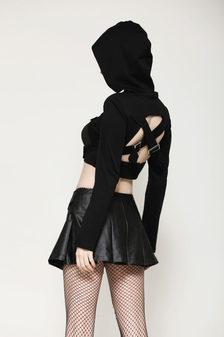 Ebony Buckled PU Mini Skirt with Faux Leather and Pleats - Femme