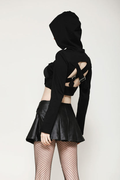 Ebony Buckled PU Mini Skirt with Faux Leather and Pleats - Femme