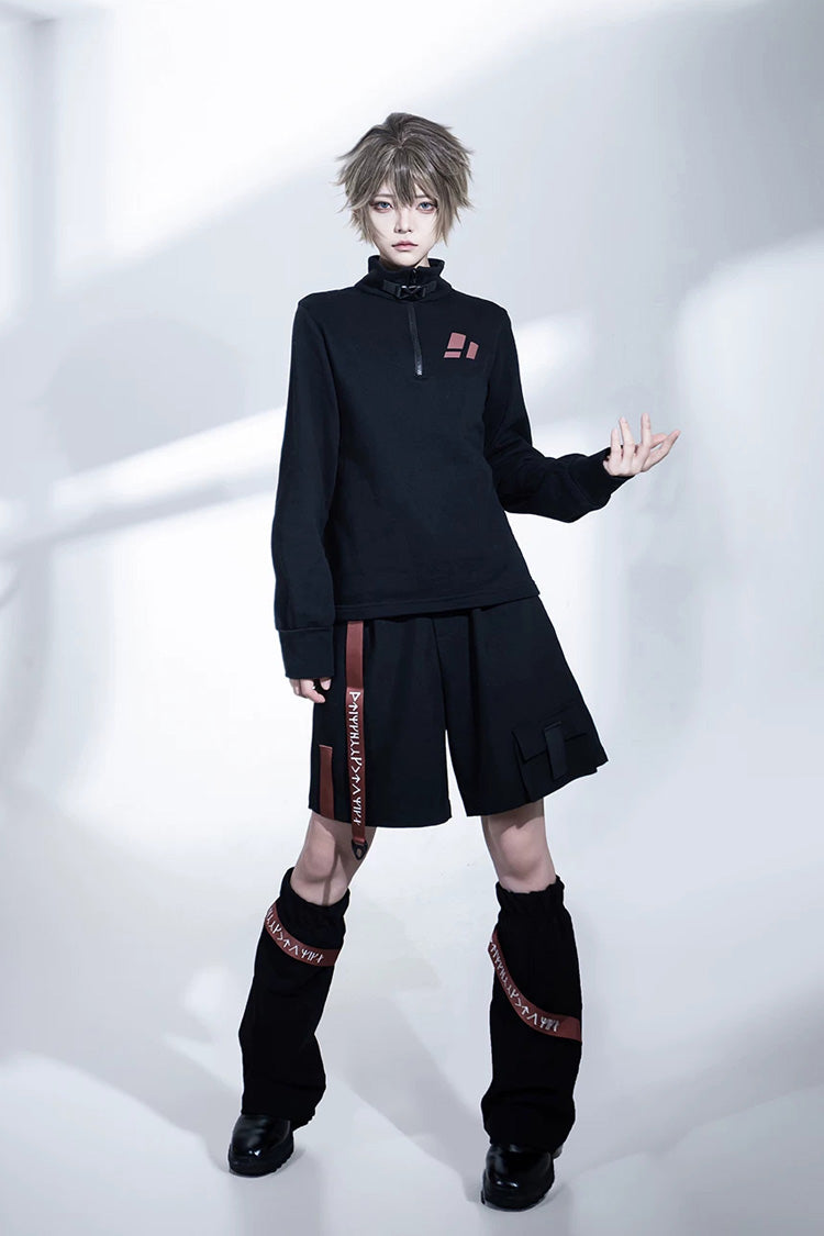 Stand Collar Long-Sleeve Gothic Prince Ouji Shorts Set