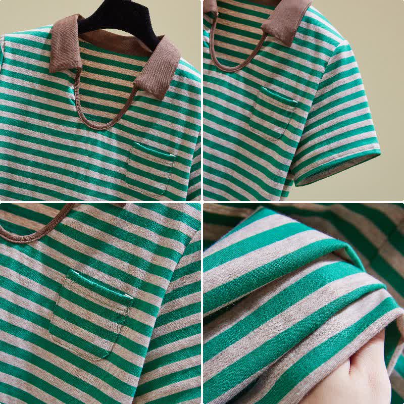 T-Shirt Stripe Denim Pocket Shorts Top Crop