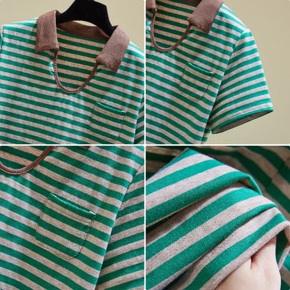 T-Shirt Stripe Denim Pocket Shorts Top Crop