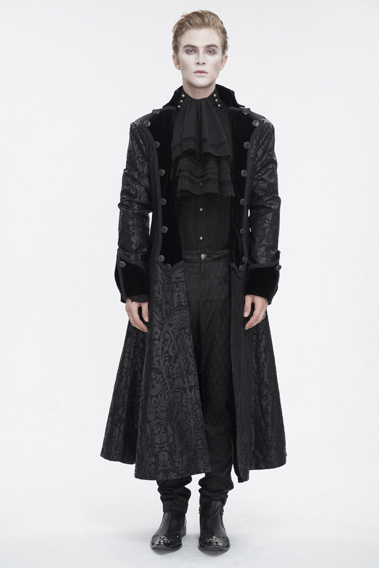 Men's Gothic Coat with Totem Print and Long Cut