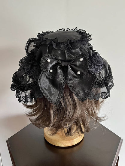 Pink / Black Bows Decorated Organza Hat