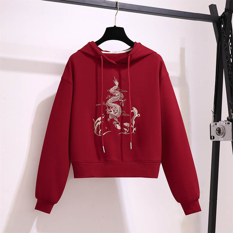 Red Vintage Dragon Hoodie Wide Leg Split Pants