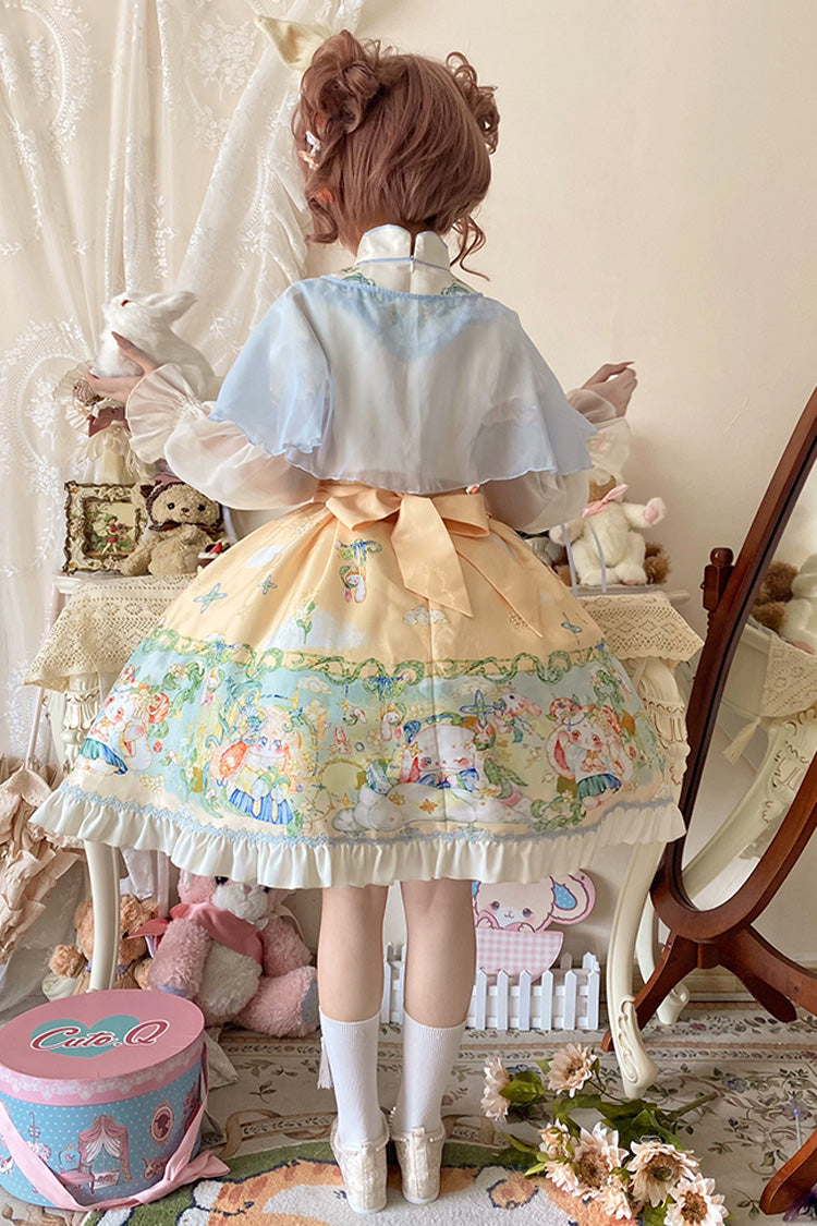 Fairy Rabbit Print Ruffle Chinese Princess Lolita Dress