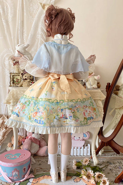 Fairy Rabbit Print Ruffle Chinese Princess Lolita Dress