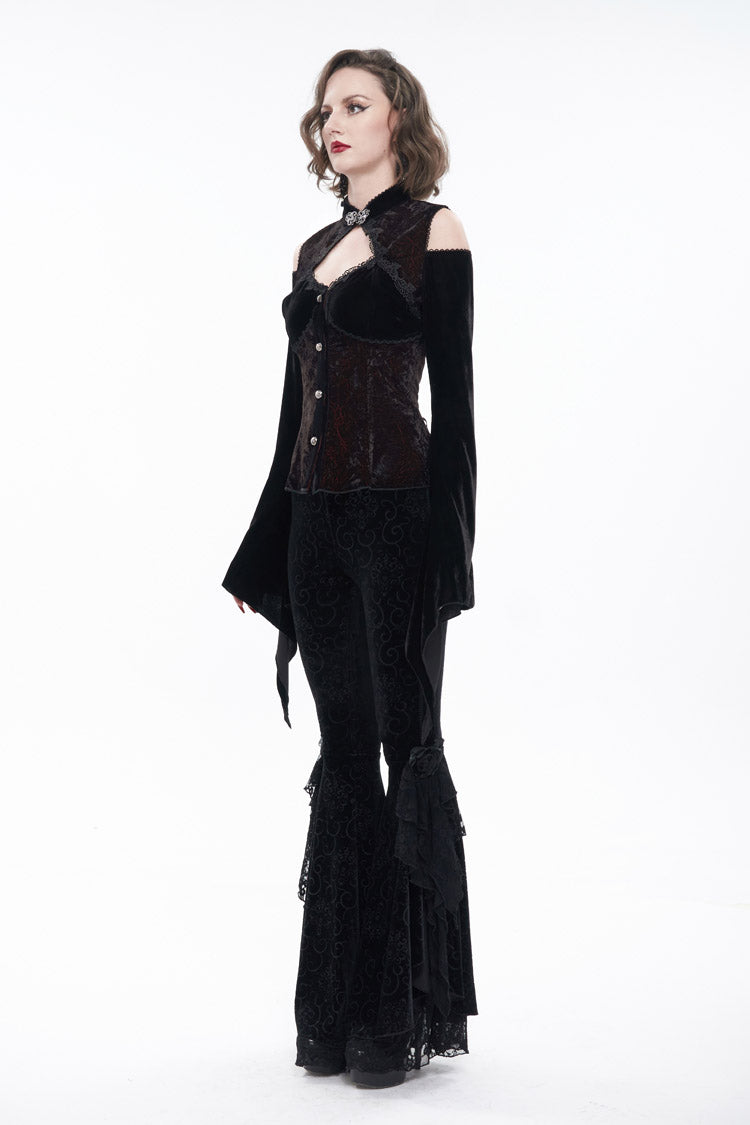 Velvet Off-Shoulder Cutout Flared Sleeve Gothic Shirt