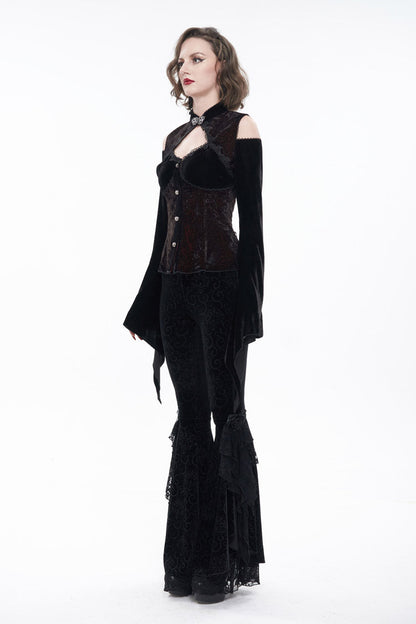 Velvet Off-Shoulder Cutout Flared Sleeve Gothic Shirt