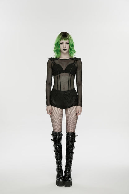 Punk Shorts with Irregular Cut-Outs and Eyelets