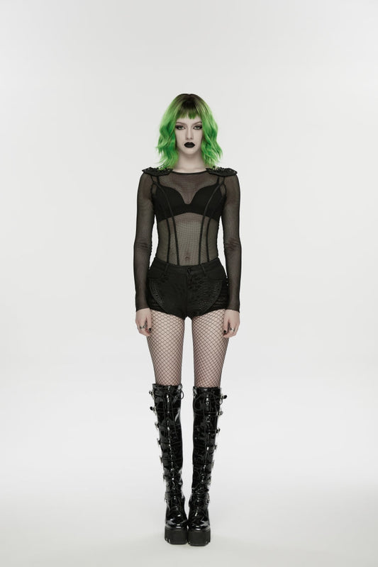 Punk Shorts with Irregular Cut-Outs and Eyelets