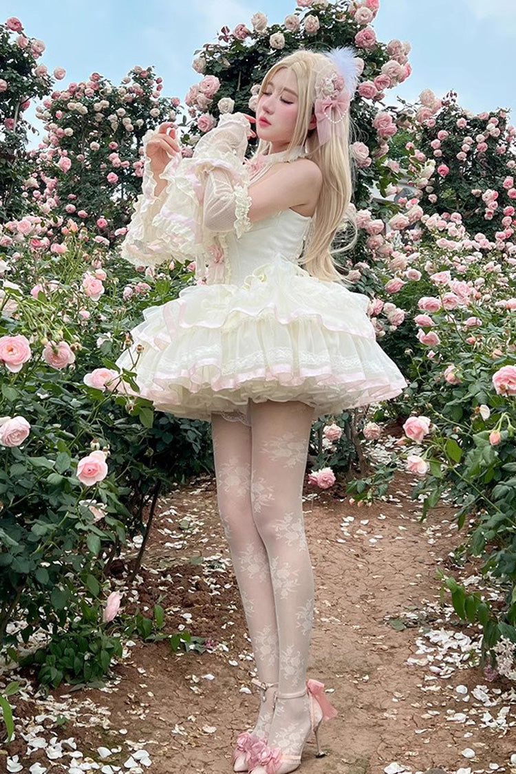 Floral Ballet Halterneck Layered Ruffled Lace Sweet Gown