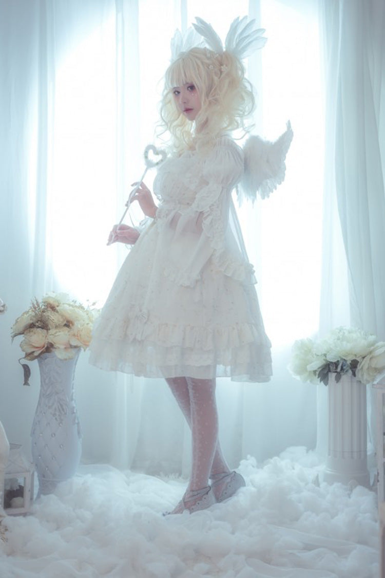 Gothic Lolita Wishing Stars Double-Layered Ruffle Lace-Up JSK Dress