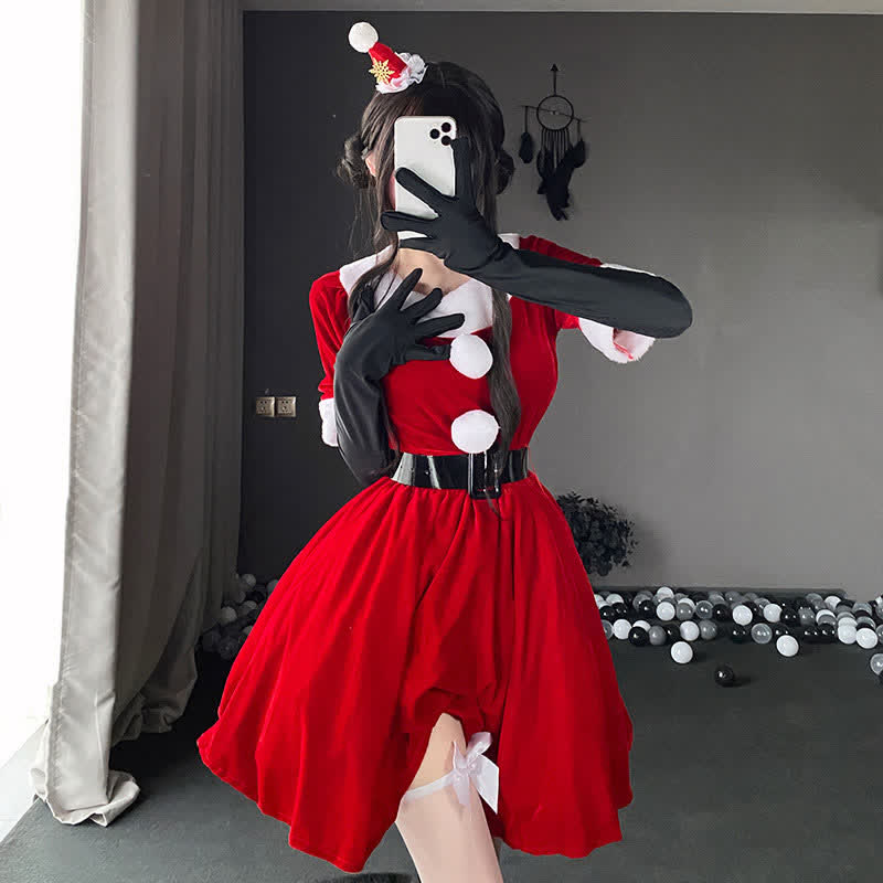 Christmas Round Collar Velvet Lingerie Dress