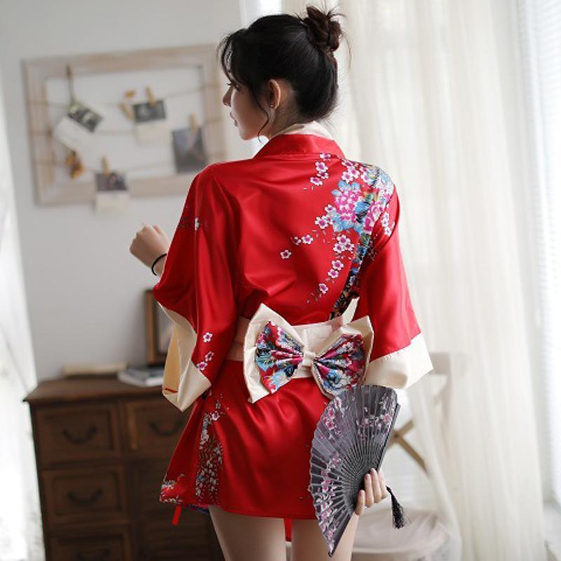 Charmante robe de lingerie cosplay florale kimono rouge