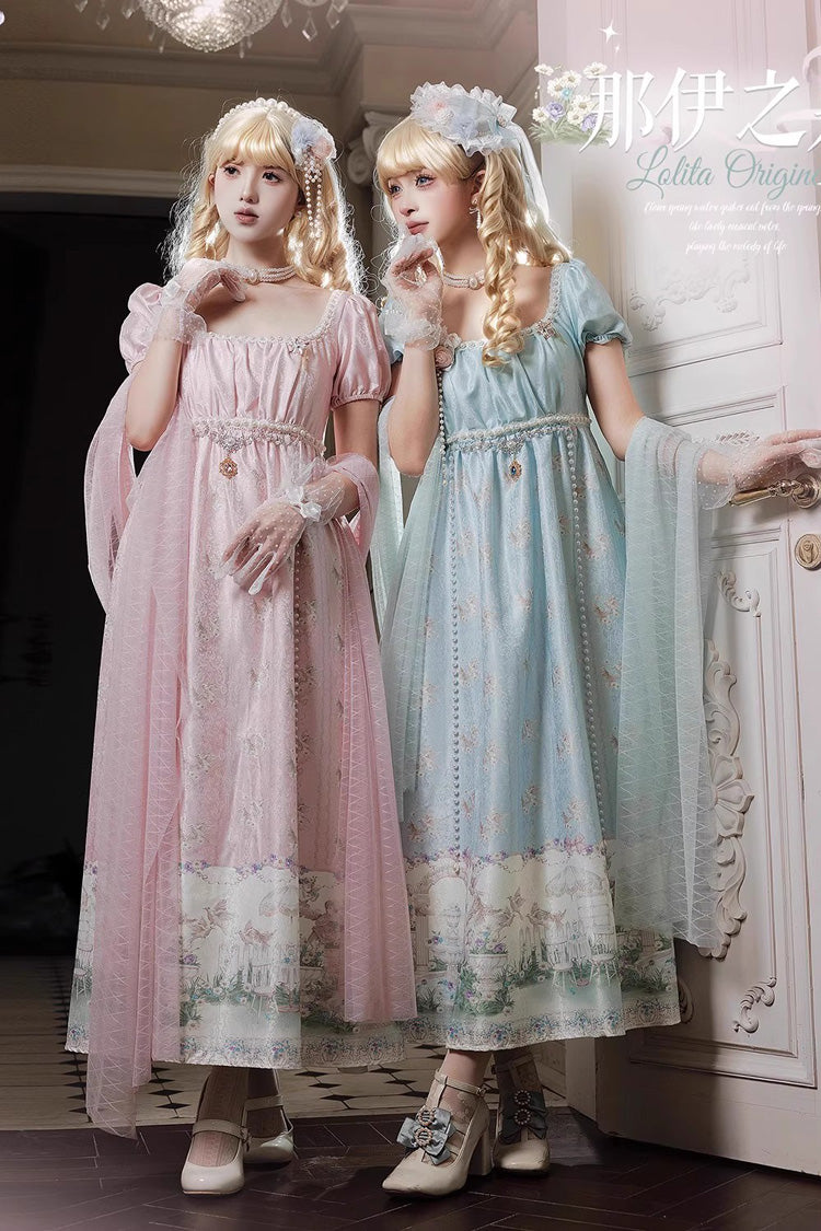 Emerald Spring of Nai Square Collar Short Sleeves Pearl Elegant Lolita Dress