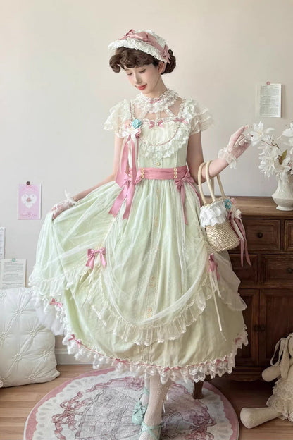 Emerald Ruffled Bow Lolita JSK Long - Sakura Spring