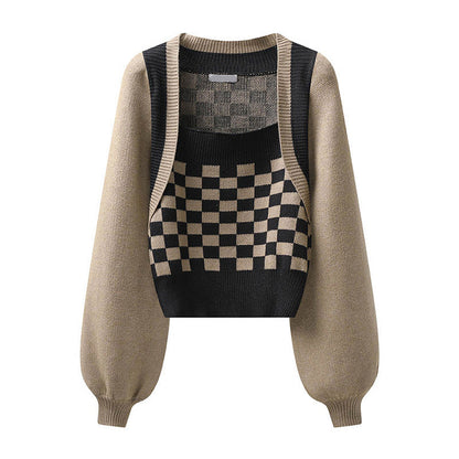 Lattice Pants Set Print Split Sweater Casual