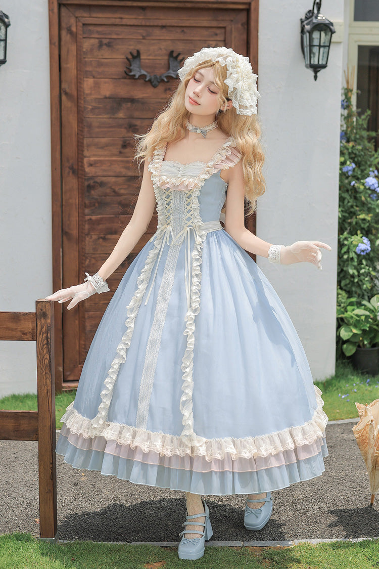 Square Collar Flutter Sleeve Triple Ruffled Lace-Up Sweet Lolita JSK Two Versions