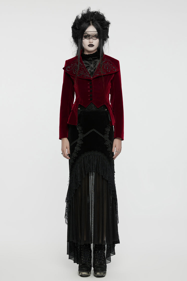 Crimson Swallowtail Velvet Long Sleeve Women's Goth Jacket