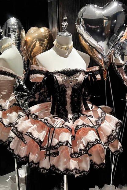 Rose Sleeveless Triple Ruffled Lace Lace-Up Sweet Lolita Jumper - Love Poems of the Heart