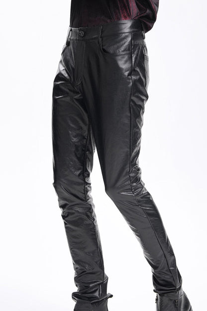 Gothic Men's Trousers with Faux Leather Button Detail