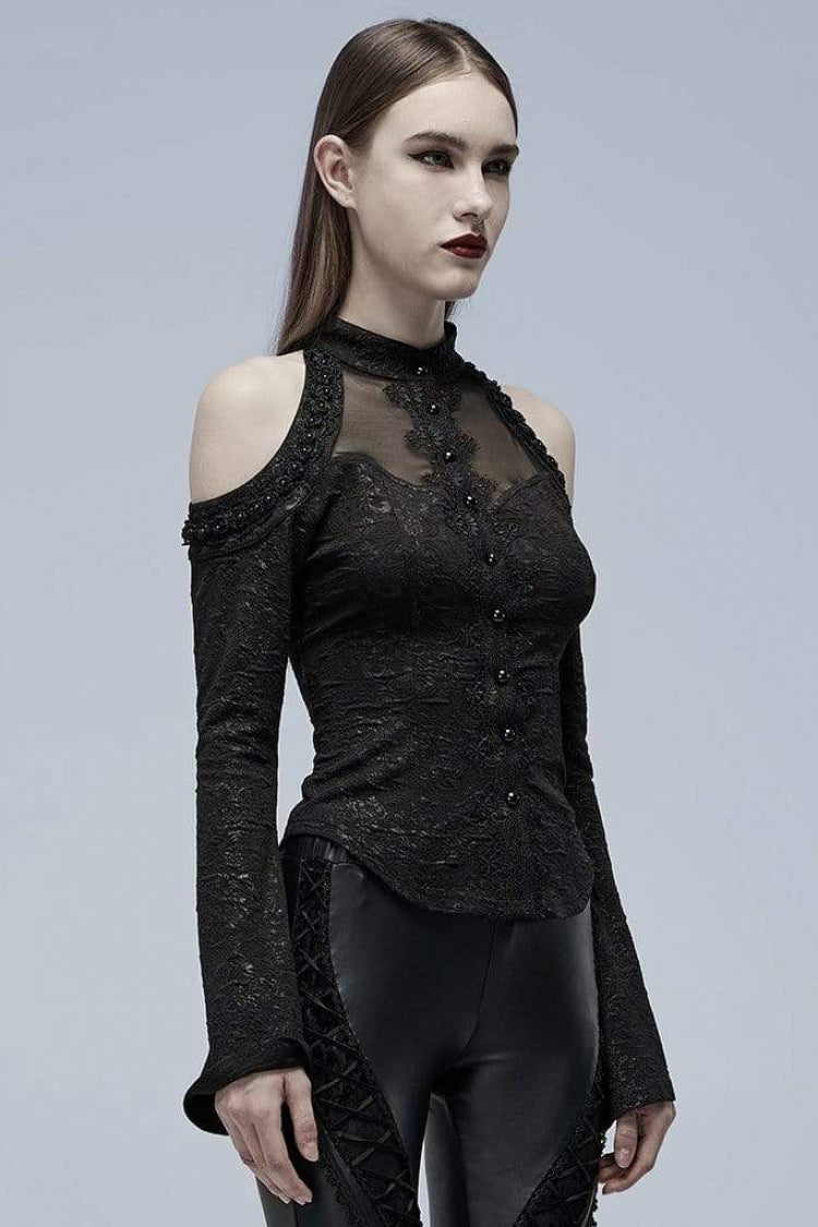 Women's Gothic Blouse with Lace-Up and Cutout Details