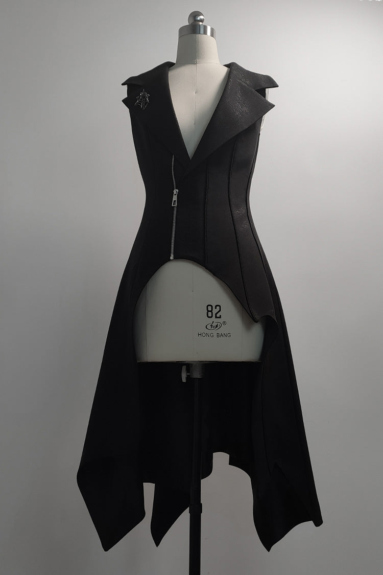 Ouji Gothic Vintage Handsome Cool Lolita Vest Black Asymmetric