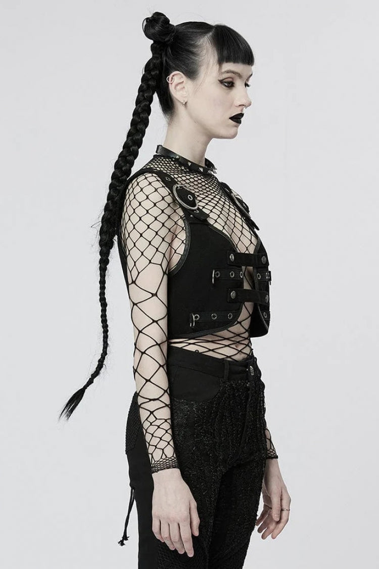 Steampunk Vest with Snake Buckle and Metal Accents for Her