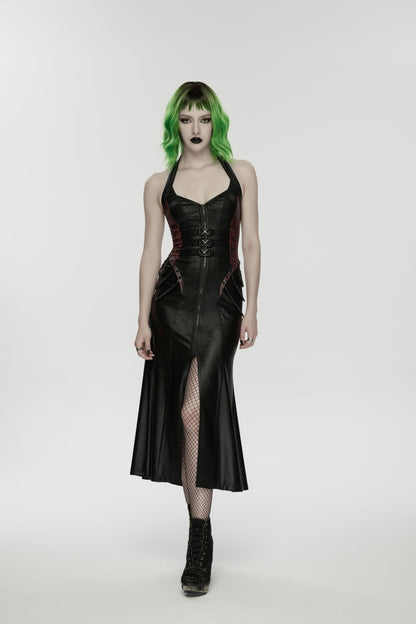 Halterneck Sleeveless Lace-Up Slim Buckled Punk Dress