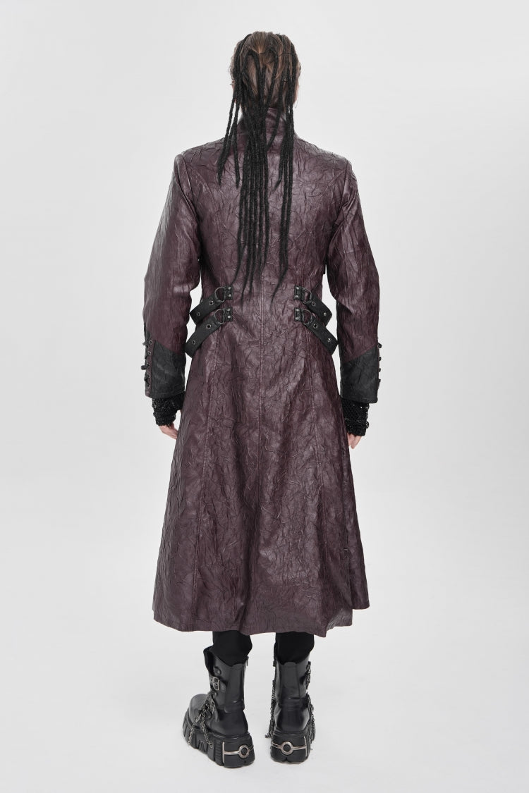 Crimson Mandarin Collar Zip Strap Eyelet Men's Punk Coat