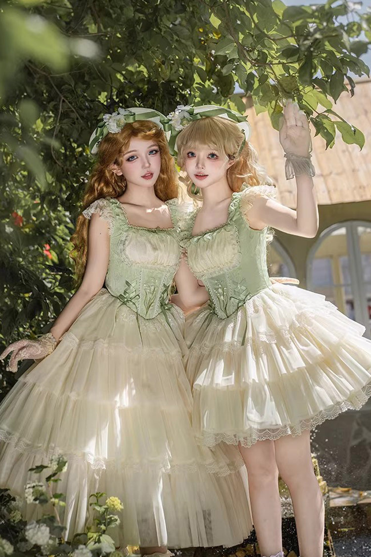 Fishbone Embroidered Sweet Lolita Jumper Dress - Green Letters & Poems