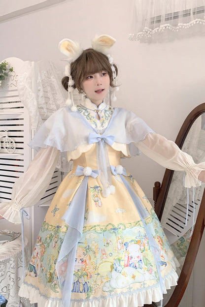 Fairy Rabbit Print Ruffle Chinese Princess Lolita Dress