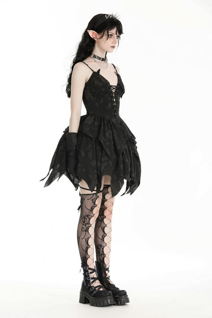 V Collar Sleeveless Halloween Printed Irregular Gothic Slip Dress