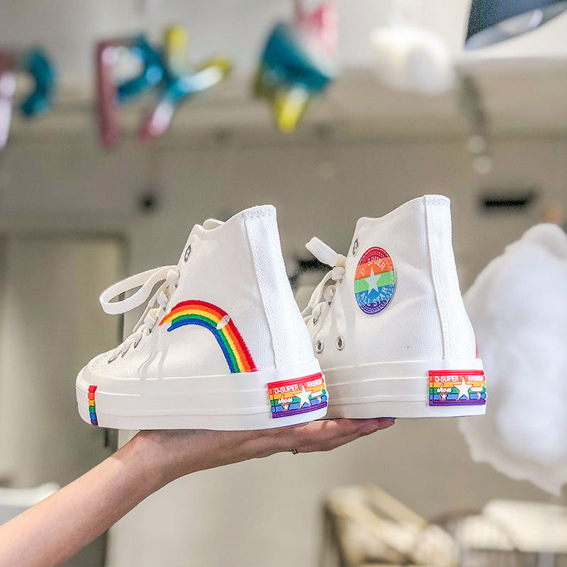 Stylish Rainbow Print High Top Canvas Shoes