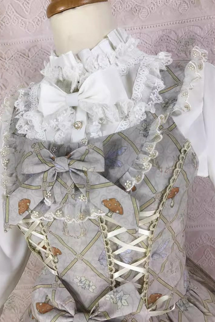 Dream Elf Print Ruffle Bowknot Jsk Dress - Sweet Lolita