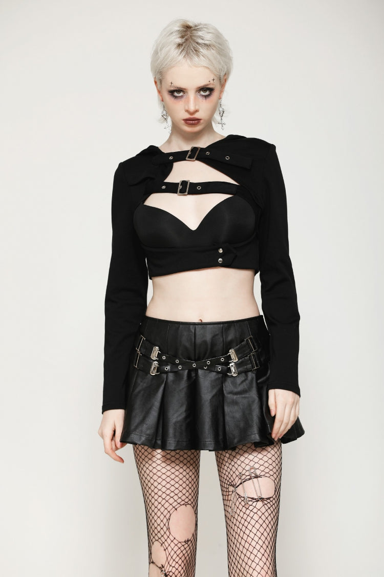 Ebony Buckled PU Mini Skirt with Faux Leather and Pleats - Femme