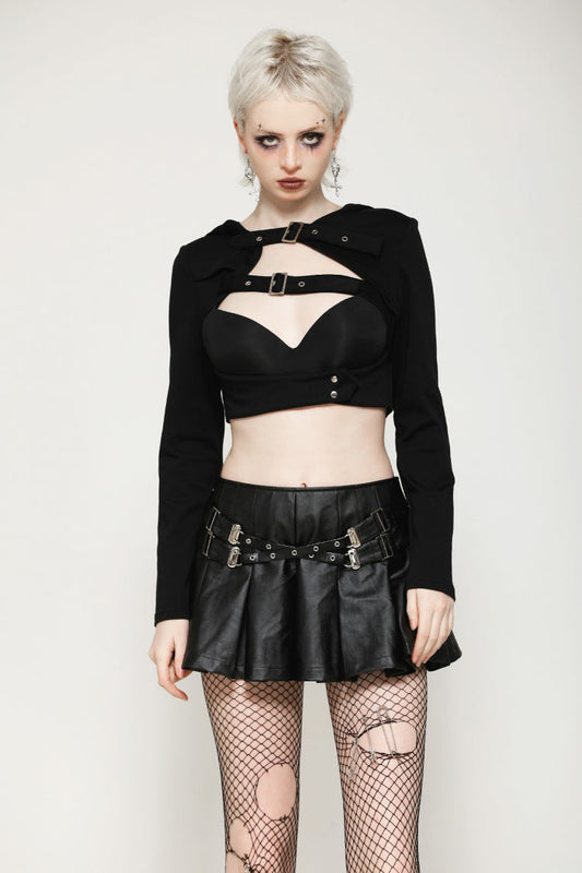 Ebony Buckled PU Mini Skirt with Faux Leather and Pleats - Femme