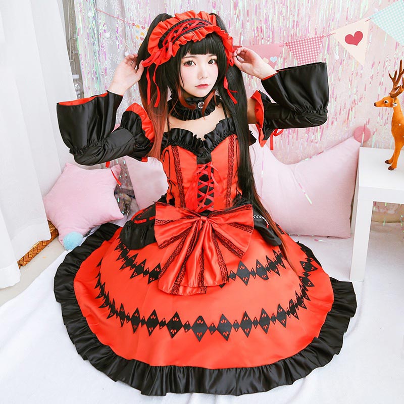 Rotes Lolita-Prinzessin-Cosplay-Schnürkleid