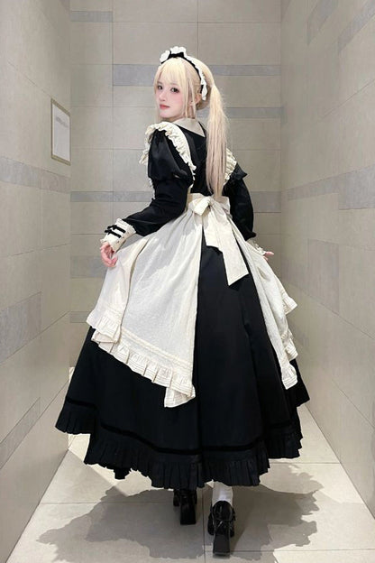 Classic Lolita Dress with Lapel Collar and Ruffle Details