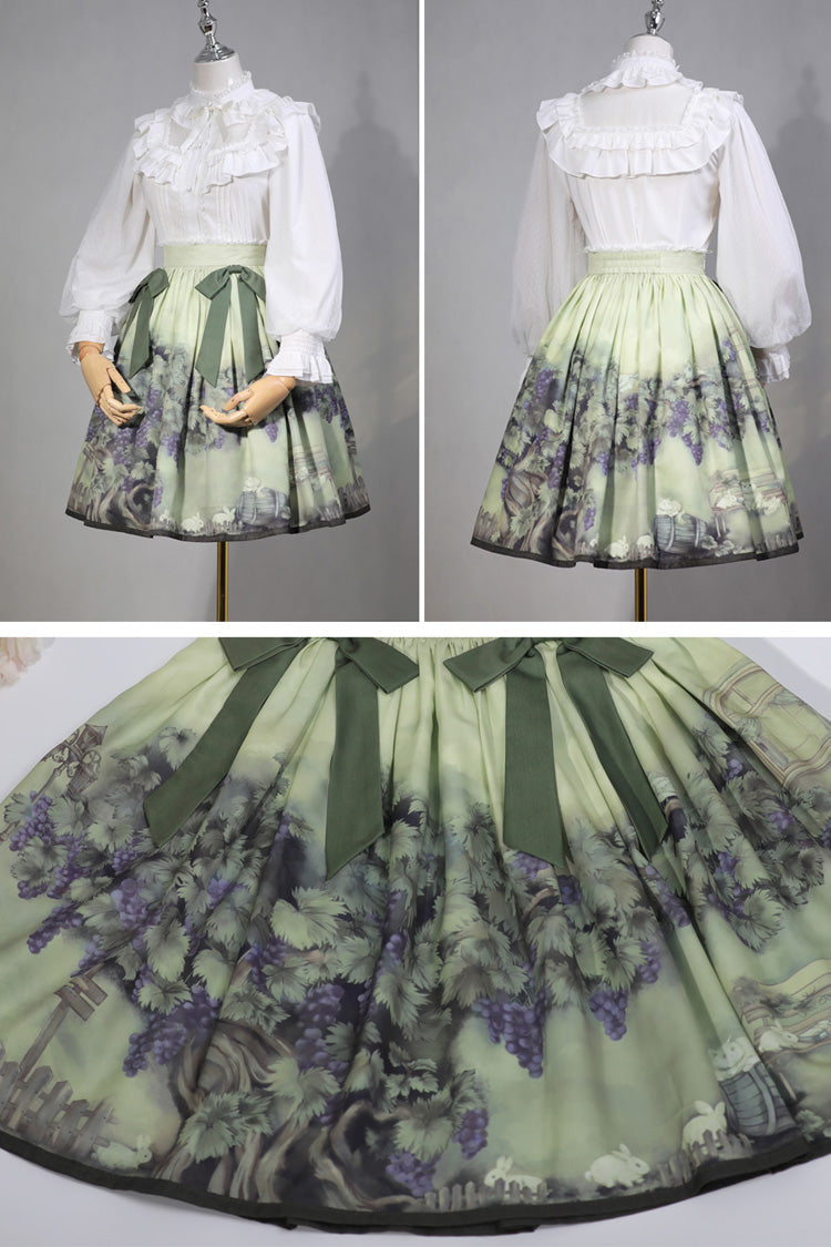 Green Grapes Vines Print Bowknot Lolita Skirt