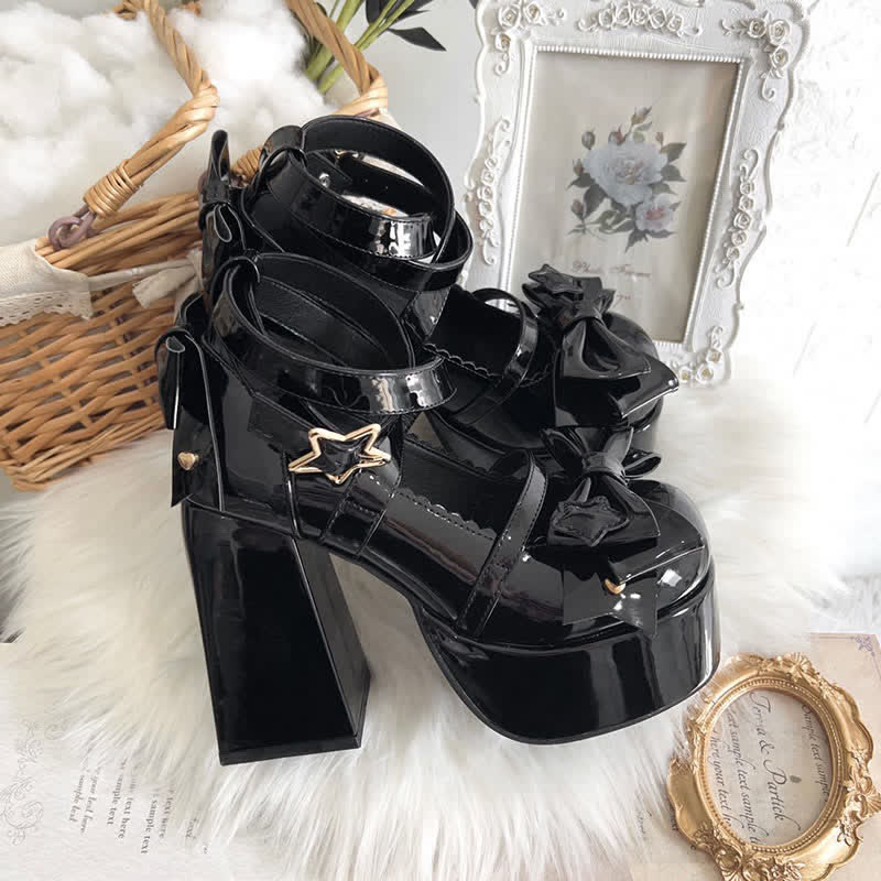 Chaussures Lolita à talons hauts avec nœud et boucle en étoile