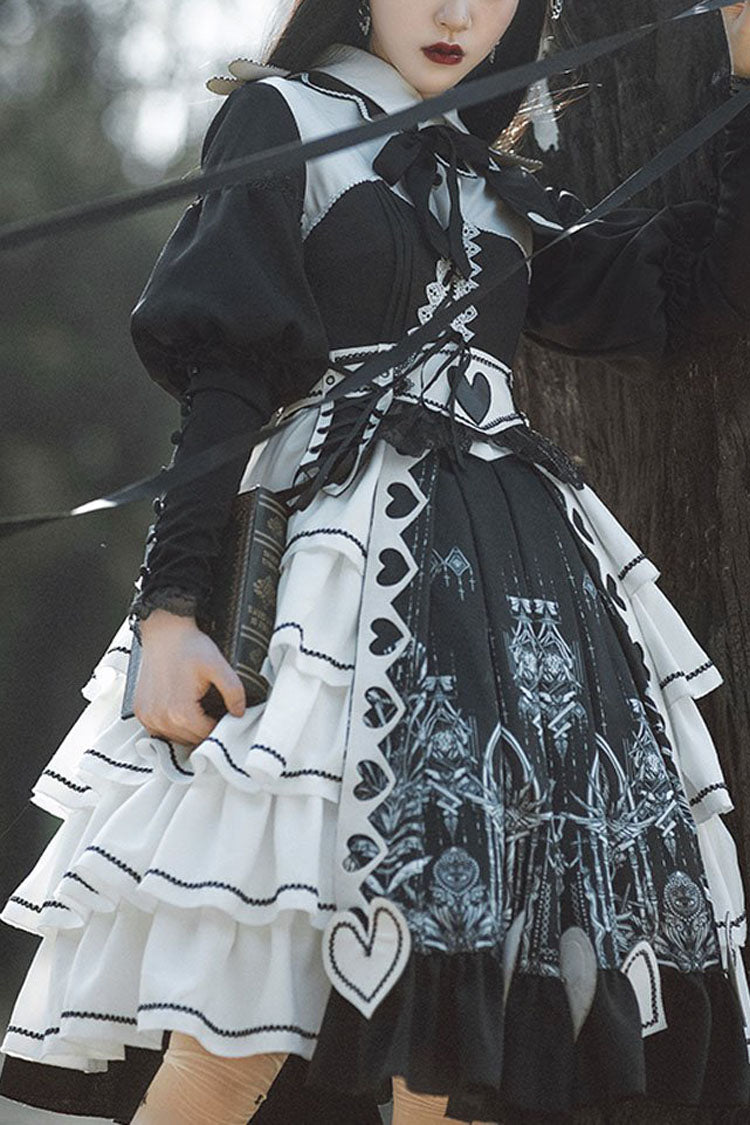 Retro Dark Eye-Print Op Dress with Love Motif - Kawaii
