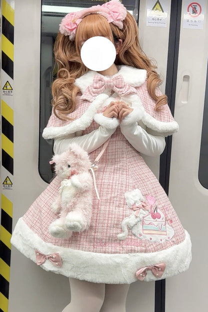 Pink Print Embroidery Bow Sweet Princess JSK Dress