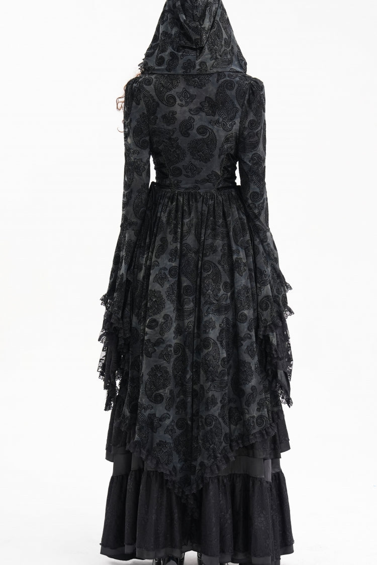 Hooded Ripped Jacket with Multi-Layer Lace Embroidery
