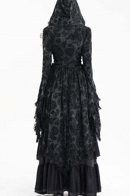 Hooded Ripped Jacket with Multi-Layer Lace Embroidery