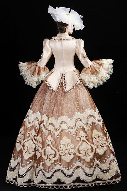 Victorian Floral Embroidered Gown with Hime Sleeves