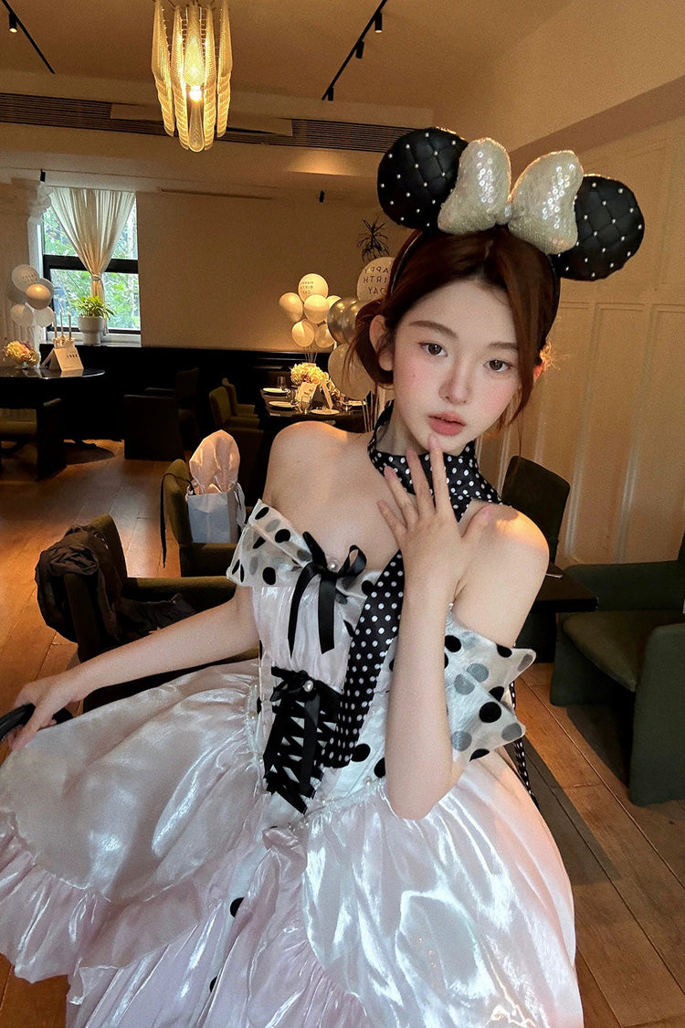 Rose Polka Coronation Sleeveless Printed Ruffle Bow Back Corset Lace Princess Gown